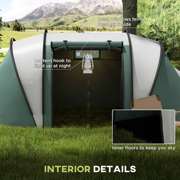 2-Bedroom Camping Tent with Spacious Living Area - 3000mm Waterproof Shelter Perfect for Families - Ideal for Fishing, Hiking, and Festivals in Dark Green
