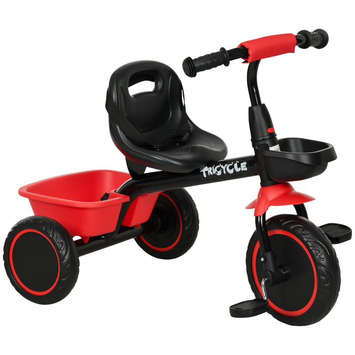 Adjustable Kids' Trike for Ages 2-5 - Red Tricycle with Pedal & Baskets - Perfect Grow-with-Me Ride for Toddlers
