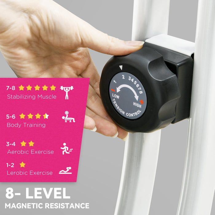 SPORTNOW Folding & Quiet Exercise Bike with 8-Level Magnetic Resistance and Heart-Rate Sensor for Home Gym, Pink and White