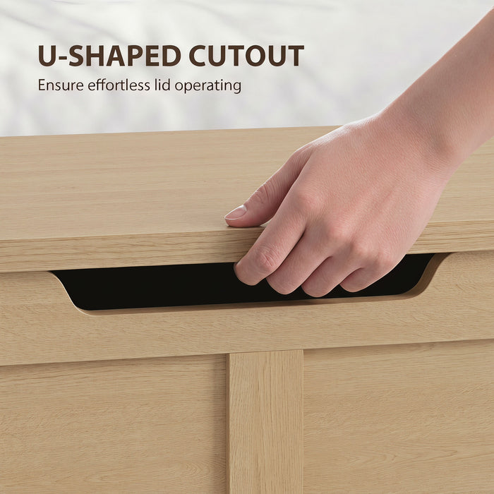 HOMCOM 127L Home Storage Box, with Safety Hinges - Nature Wood Finish