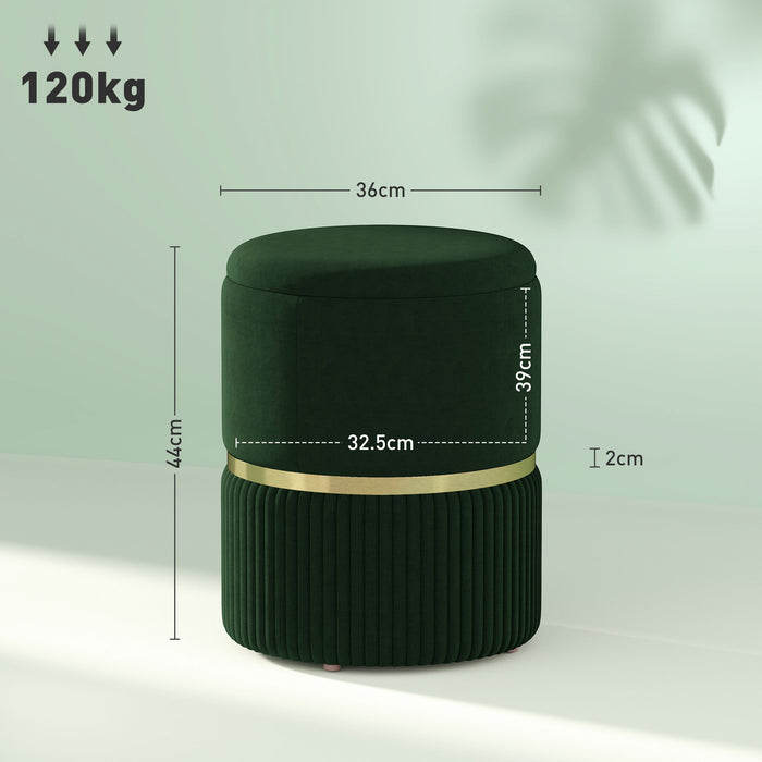 HOMCOM Velvet-Feel Storage Ottoman - Green