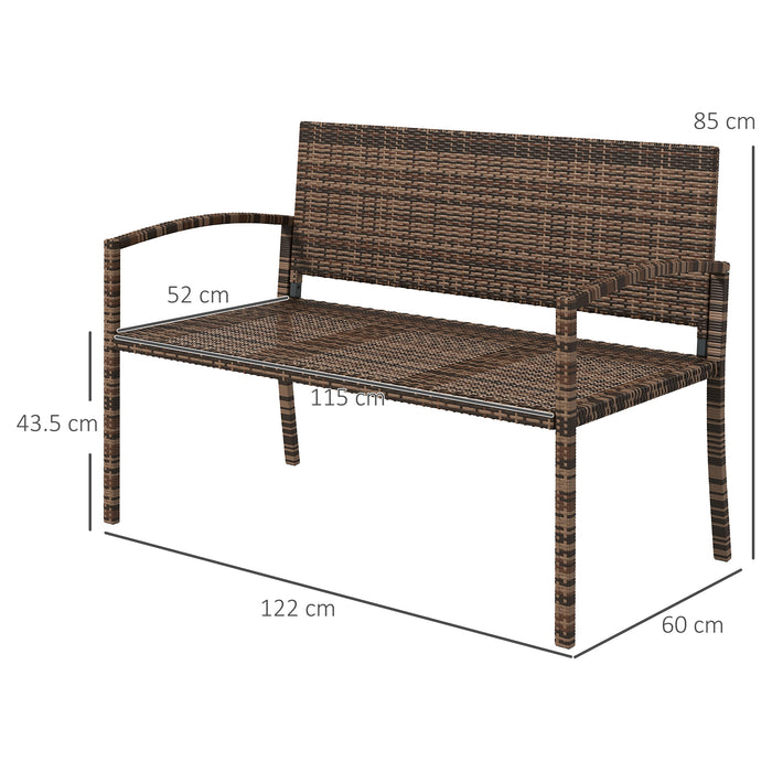 Outsunny All Weather Wicker Garden Loveseat, 2 Seater Poly Rattan Garden Bench, Outdoor Seating Bench Brown