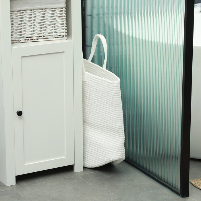 HOMCOM 36L Cotton Rope Laundry Basket, with Handles - Cream White | Aosom UK