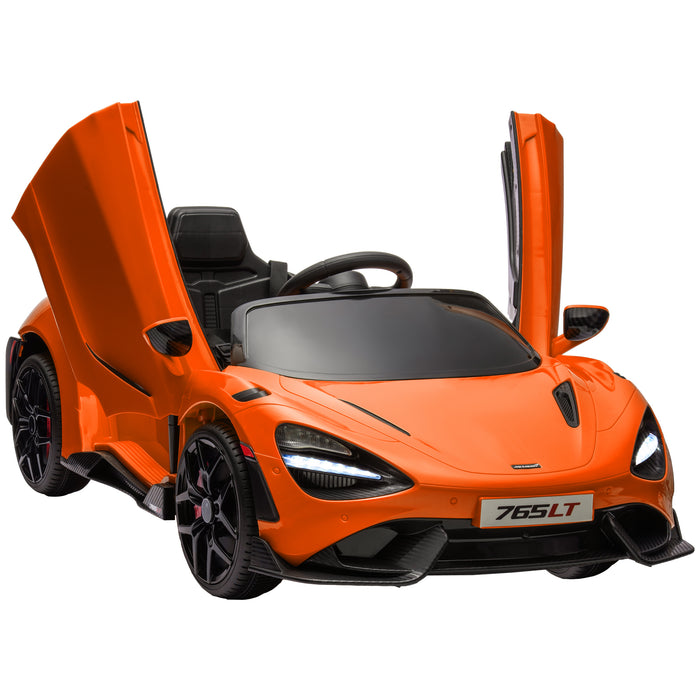 AIYAPLAY McLaren 765LT Licensed 12V Kids Electric Ride on Car with Butterfly Doors Remote Control Training Wheels Orange | Aosom UK