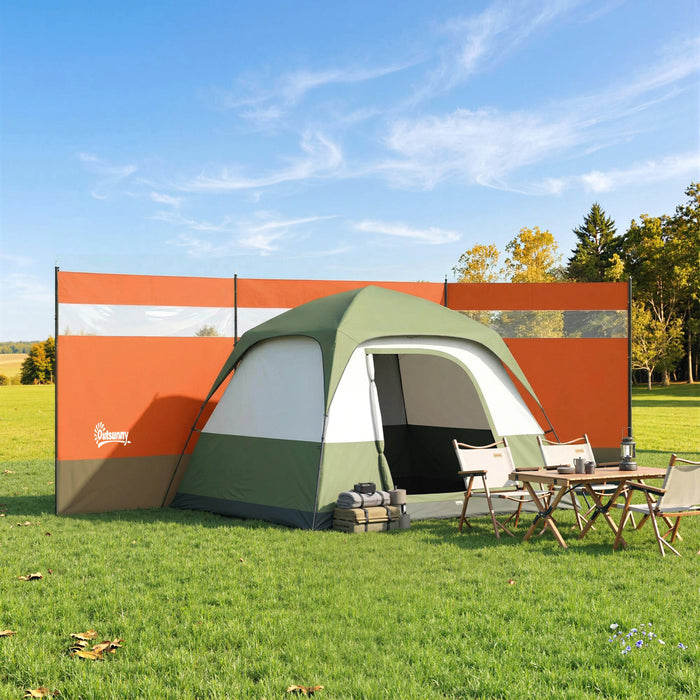 Outsunny Camping Windbreaker with Clear Windows, Carry Bag and Steel Poles, for Beach Caravan Campervan, 440 x 140cm, Orange