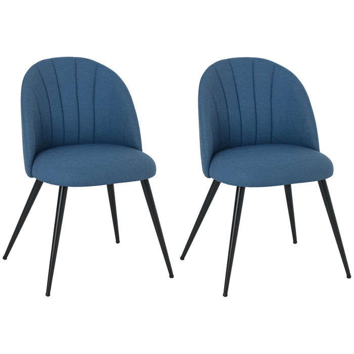 HOMCOM Velvet Dining Chairs Set of 2, Modern Upholstered Kitchen Chairs with Metal Legs, Shell Backrest and Padded Seat for Dining Room, Bedroom, Living Room, Vanity, Blue