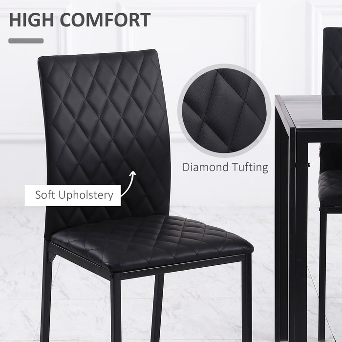 HOMCOM 5 Piece Dining Set, Kitchen Table with Glass Top, Faux Leather Chairs, Black
