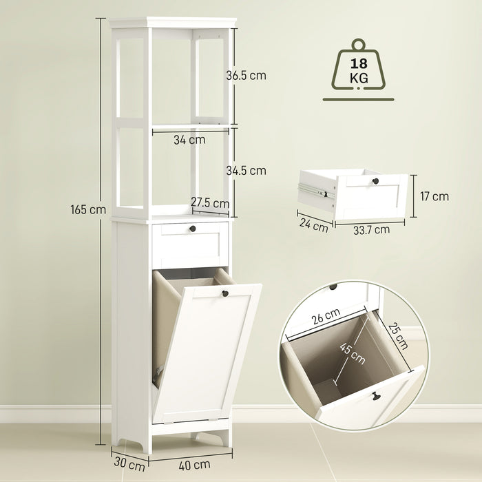HOMCOM Tall Bathroom Cabinet with Tilt-Out Laundry Basket - White