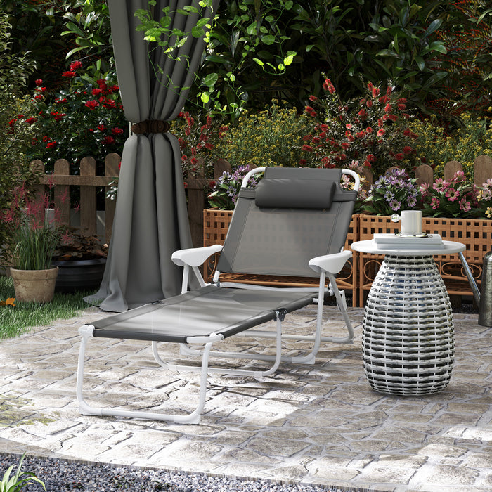 Outsunny Foldable Lounge Chair with 4-Level Adjustable Backrest & Headrest - Charcoal Grey