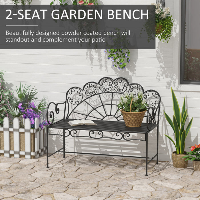 Outsunny Metal Garden Bench Loveseat with Slatted Seat, Black