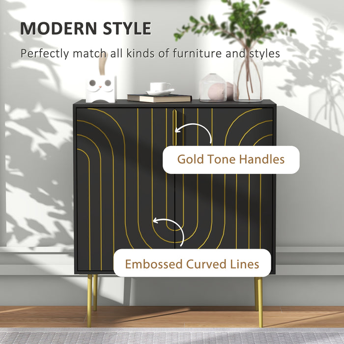 Art Deco-Inspired Sideboard with Adjustable Shelving - Sleek Black Finish with Gold Tone Accents - Elegant Storage Solution for Contemporary Homes