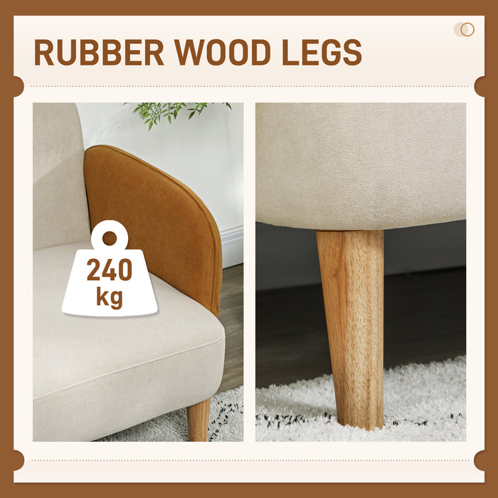 HOMCOM Small 2 Seater Sofa, Modern Nordic Loveseat Sofa Couch with Rubber Wood Legs, Velvet Fabric Sofa for Living Room, Bedroom, Small Space, 130 x 74 x 76cm, Cream White and Orange