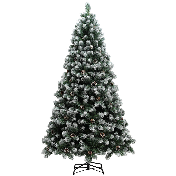 HOMCOM 7ft Artificial Pine Christmas Tree with 1152 Branch Tips and Steel Base, Realistic Hinged Tree with Pinecones, Holiday Décor for Home Office, Green