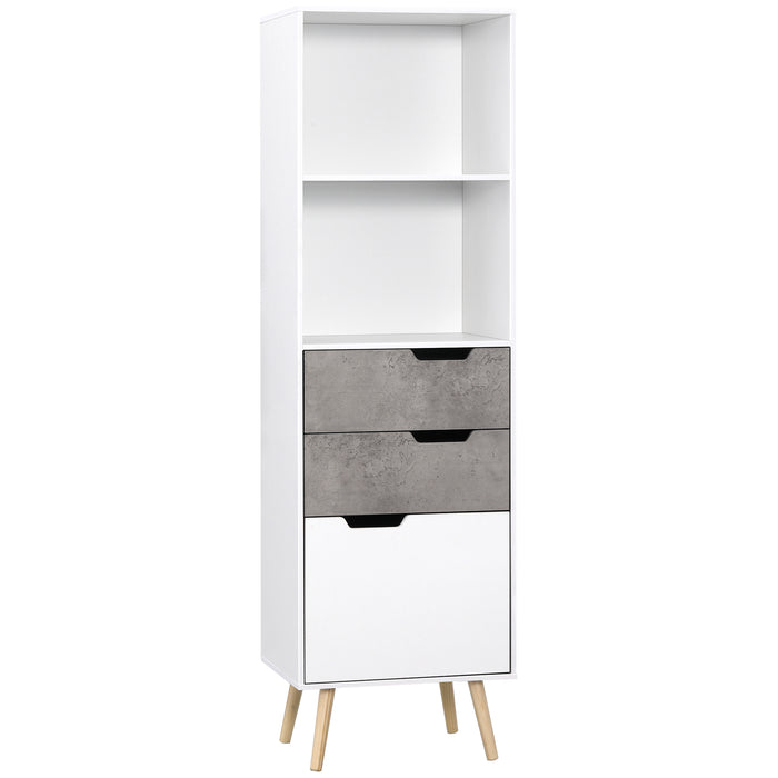 HOMCOM Narrow Sideboard Storage Cabinet, Free Standing Accent Cupboard with 3 Drawers, 2 Open Shelves for Bedroom, Living Room, Hallway, Light Grey
