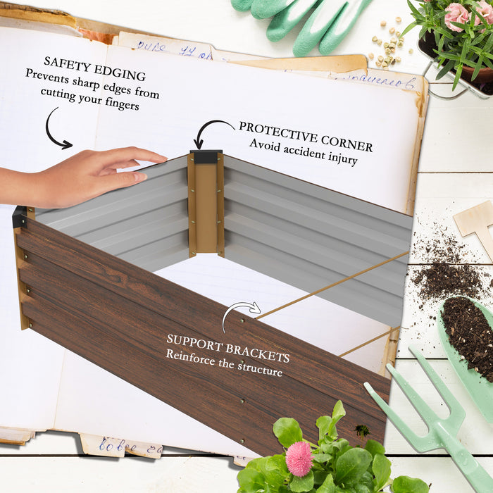 Outsunny 60 x 240cm Galvanised Steel Planter, with Open Bottom, Brown