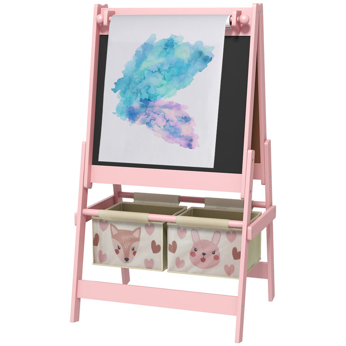 Kids 3-in-1 Easel with Paper Roll - Art Station with Storage for Creative Play - Ideal for Young Artists, Pink