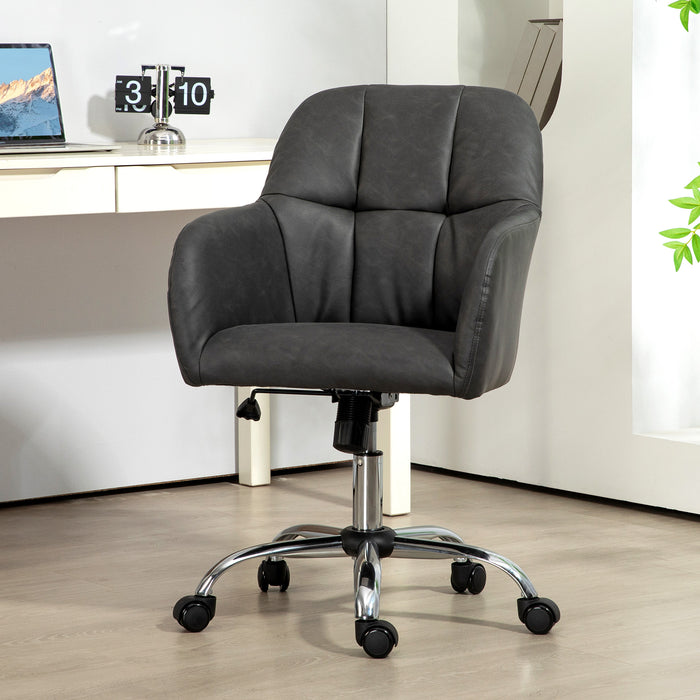 HOMCOM Computer Desk Chair, PU Leather Swivel Office Chair, Makeup Vanity Chair with Height Adjustable, Wheels, for Home Study Bedroom, Grey | Aosom UK