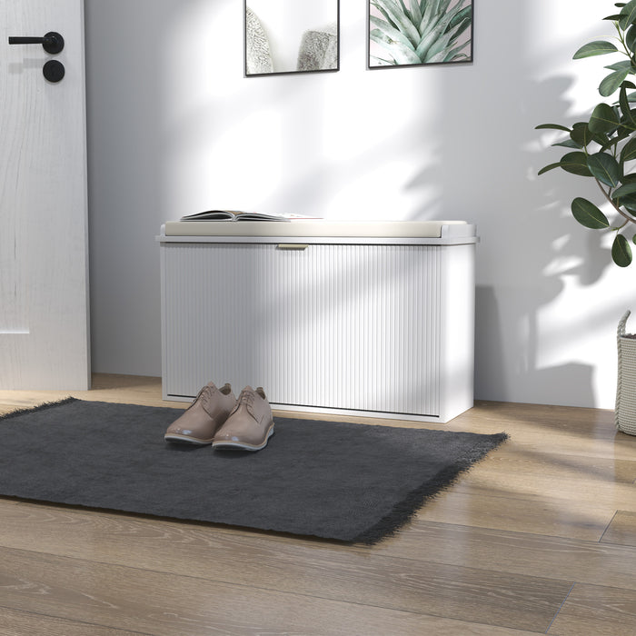HOMCOM Elegant Eight Shoe Bench, with Top Seat - White