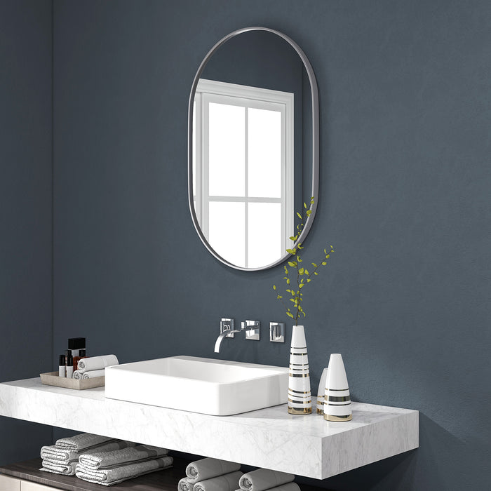 Modern Oval Wall-Mounted Mirror - Aluminum-Framed Vanity Mirror for Bathroom or Living Room, 60x90 cm - Versatile Hanging Options, Silver Finish for Entryways and Home Decor