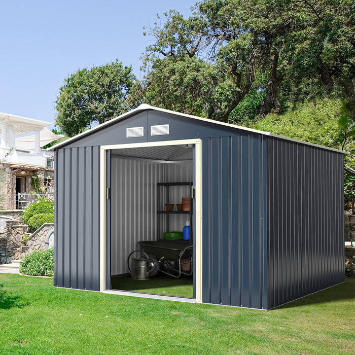 Outdoor Storage Shed 9.1x6.3 FT with Extension Kit & Sliding Door for Garden Backyard-