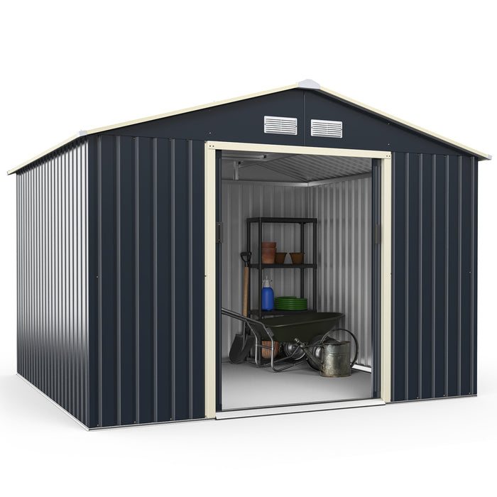 Outdoor Storage Shed 9.1x6.3 FT with Extension Kit & Sliding Door for Garden Backyard-