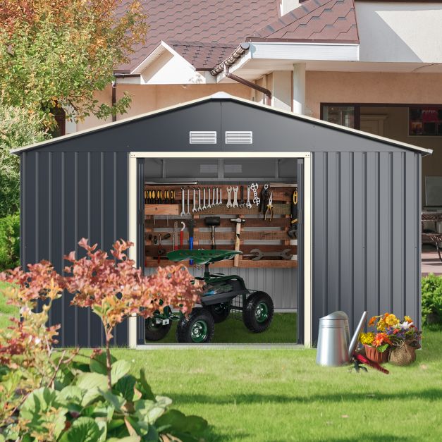 Utility Storage House with Sliding Door - Large Outdoor Storage and Organization Solution – Excellent for Garden Tools and Equipment Control