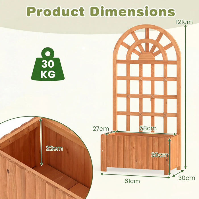 Wooden Raised Garden Bed with Trellis 121cm Outdoor Planter Box Privacy Screen-