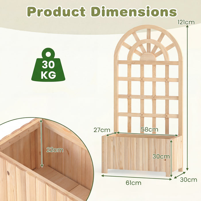 Wooden Raised Garden Bed with Trellis 121cm Outdoor Planter Box Privacy Screen-