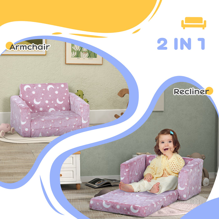 Kids Foldable 2-in-1 Chair with Glow-in-the-Dark Stars and Moon - Washable Cushion & Durable Cover, Blue - Perfect for Children's Creative Playtime and Relaxation