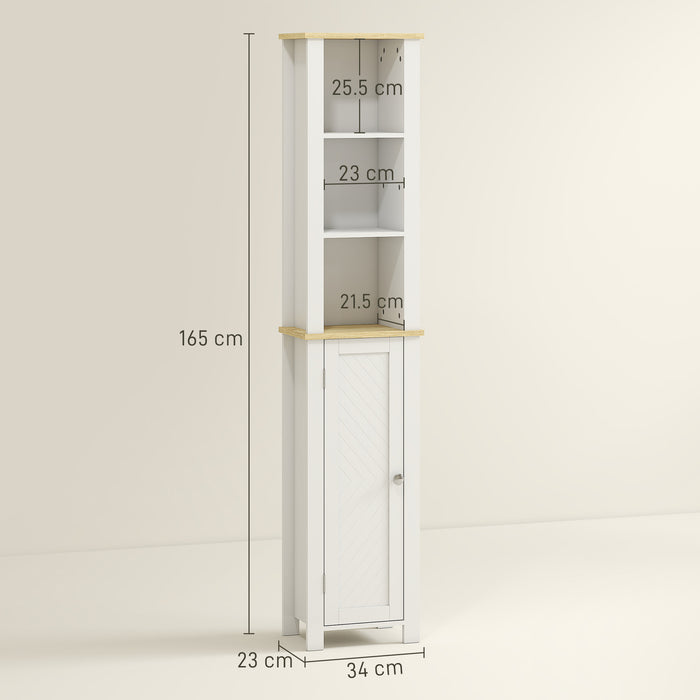 kleankin Slim Bathroom Storage Unit with Open Compartment, Bathroom Storage Cabinet with Adjustable Shelf, 34 x 23 x 165 cm, White