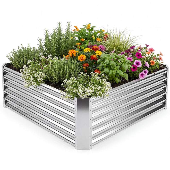 Galvanized Raised Garden Bed Rectangular Outdoor Planter Box with Open-Ended Bade-