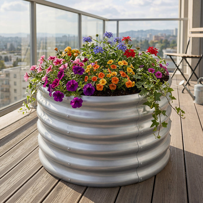 Galvanized Raised Garden Bed Round Outdoor Planter Box with Open-Ended Base-