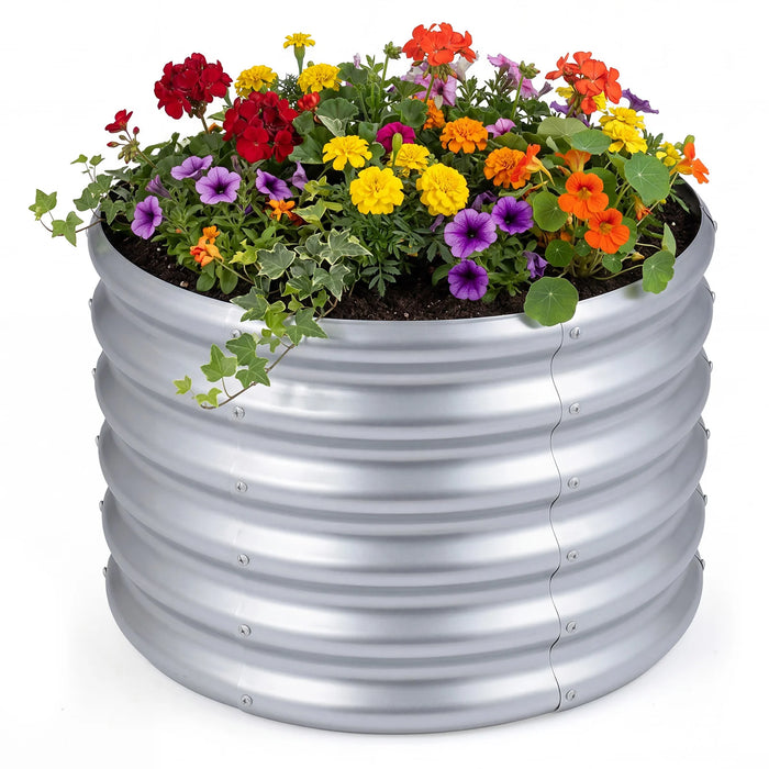 Galvanized Raised Garden Bed Round Outdoor Planter Box with Open-Ended Base-