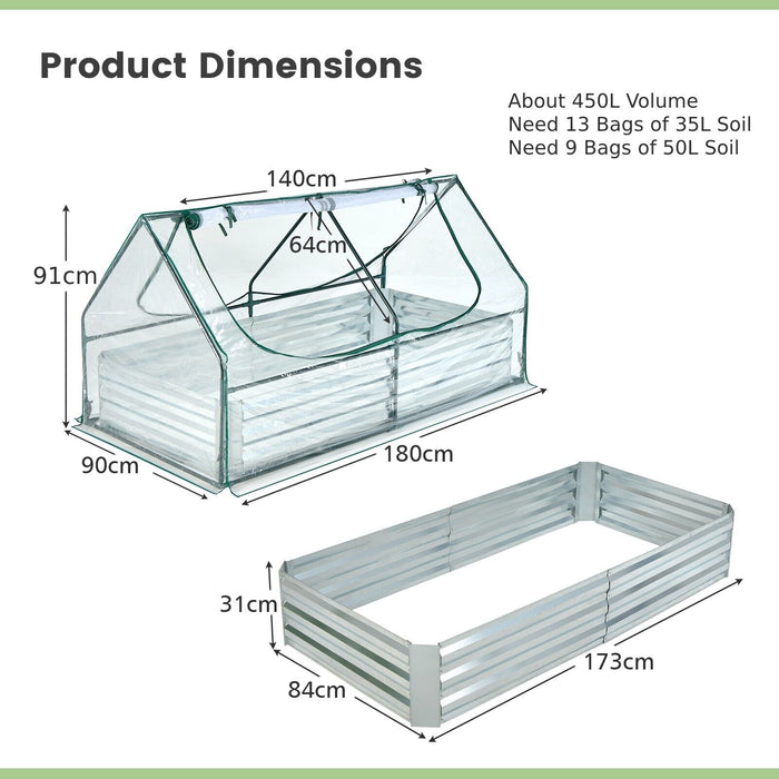 Galvanized Steel - Raised Garden Bed with Mini Greenhouse Cover - Perfect for Home Gardening Enthusiasts