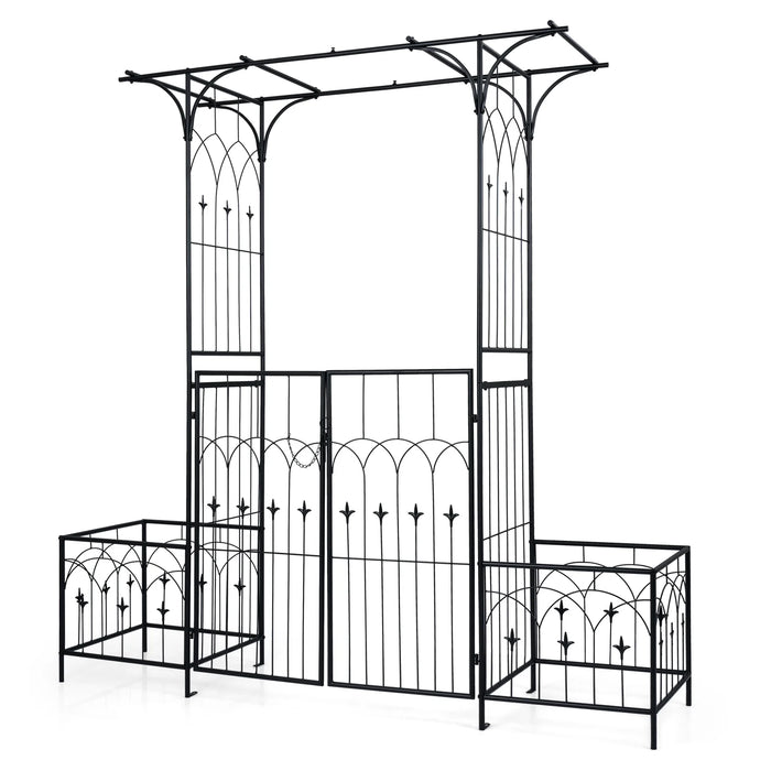 Garden Arbor with Gate and Planter Boxes 206cm Heavy Duty Metal Arch