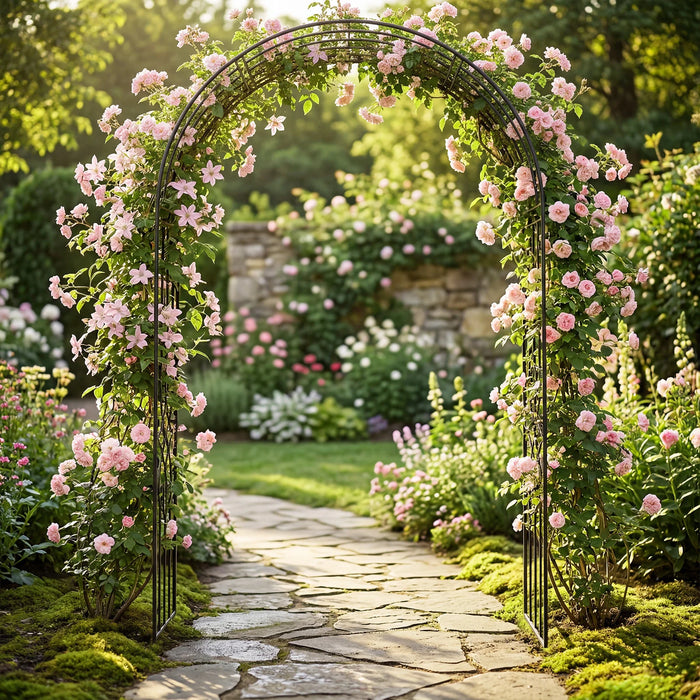 Garden Arbor with Ground Stakes amd Outdoor Metal Arch Archway for Wedding Party Ceremony Decorations-