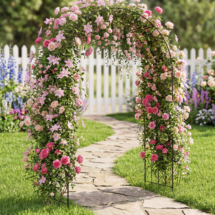 Garden Arbor with Ground Stakes amd Outdoor Metal Arch Archway for Wedding Party Ceremony Decorations-