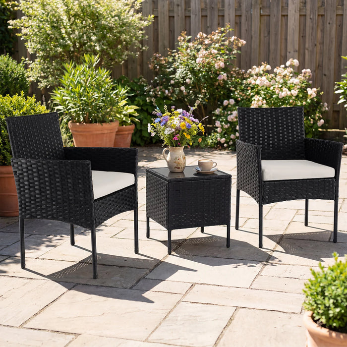 Garden Furniture Set 3-piece Rattan Balcony Furniture Set with 2 Cushioned Chairs-Beige