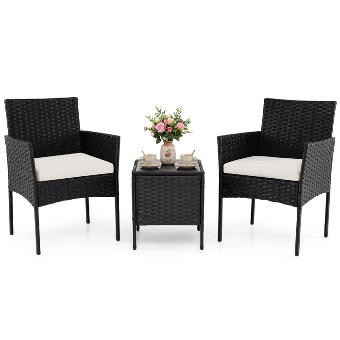 Garden Furniture Set 3-piece Rattan Balcony Furniture Set with 2 Cushioned Chairs-Beige