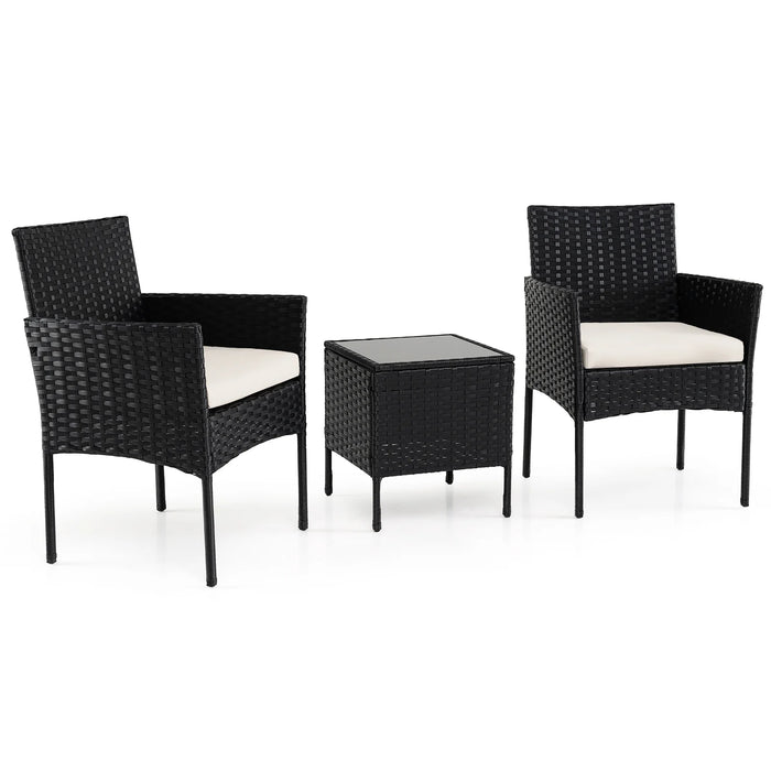 Garden Furniture Set 3-piece Rattan Balcony Furniture Set with 2 Cushioned Chairs-Beige