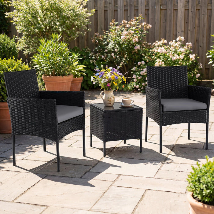 Garden Furniture Set 3-piece Rattan Balcony Furniture Set with 2 Cushioned Chairs-Beige