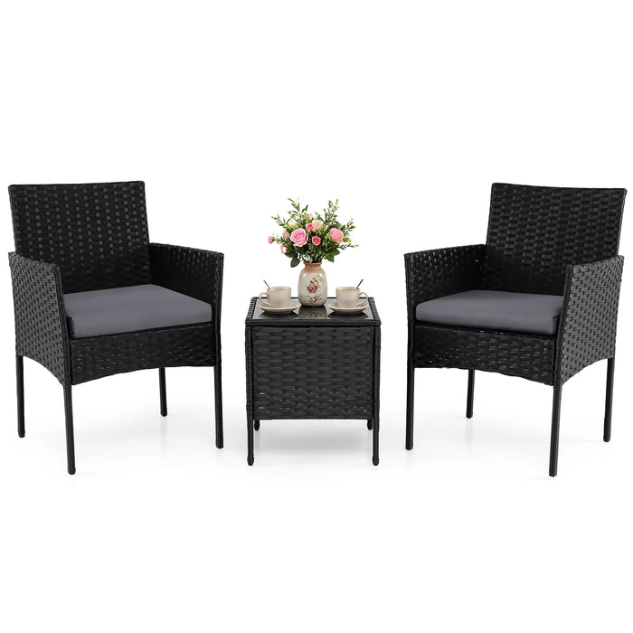 Garden Furniture Set 3-piece Rattan Balcony Furniture Set with 2 Cushioned Chairs-Beige