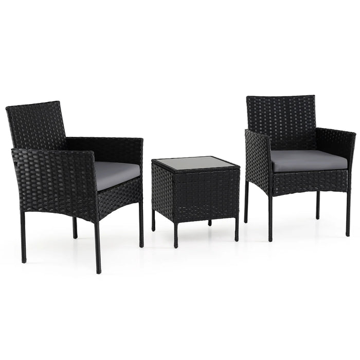 Garden Furniture Set 3-piece Rattan Balcony Furniture Set with 2 Cushioned Chairs-Beige
