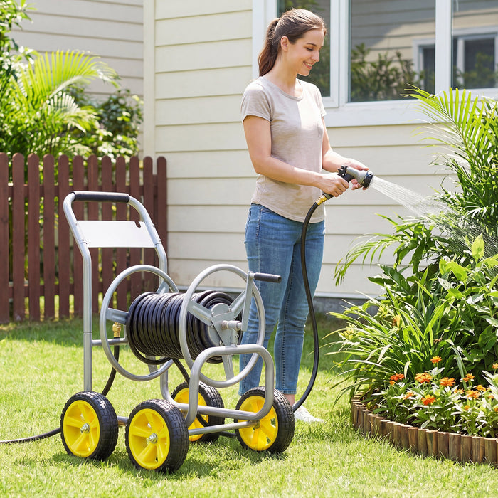 Garden Hose Reel Cart 4 Wheels 100 m of 16 mm Large Capacity-