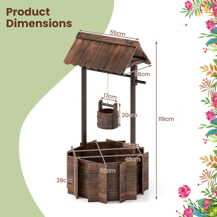 Garden Wooden Wishing Well Bucket with Hanging Bucket Planter-