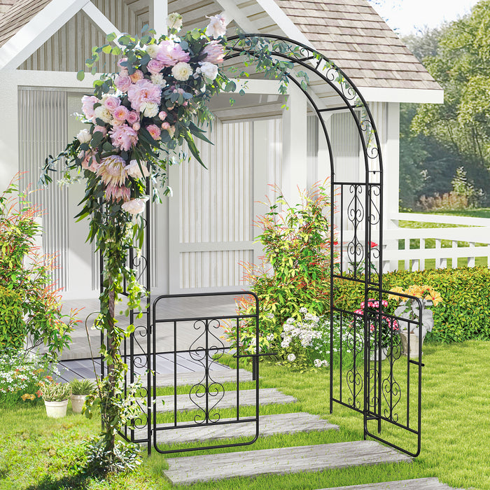 Garden Arbor with Gate and Multiple Side Crossbars for Decoration-