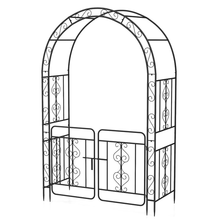 Garden Arbor with Gate and Multiple Side Crossbars for Decoration-
