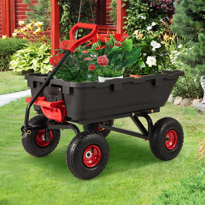 Garden Dump Cart with Adjustable Handle and Quick Dump Design-