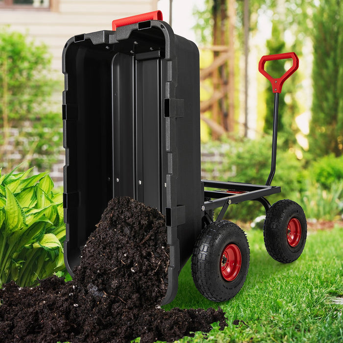 Garden Dump Cart with Adjustable Handle and Quick Dump Design-