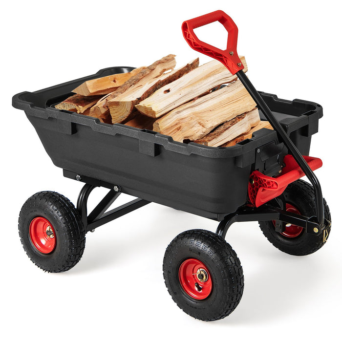 Garden Dump Cart with Adjustable Handle and Quick Dump Design-